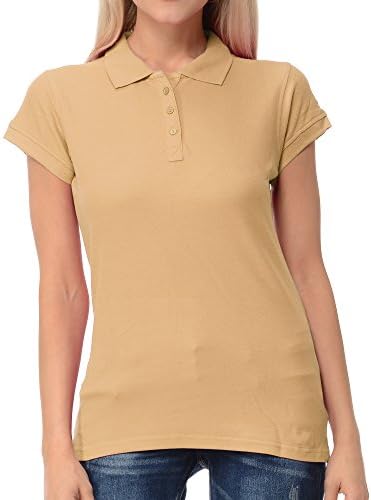 FRESH TEEWomen's Short Sleeve 100% Cotton Slim Fit Polo Shirt for Women (US, Alpha, Large, Regular, Regular, Sand)