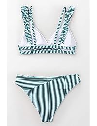 CUPSHE Bikini de doble tira, rayas blancas y cian, para dama