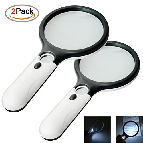 Magnifying Glass with 3 LED Lights, Diagtree 3X Handheld Magnifier Set with Lights and 45X Jewellery Jewelry Loupe for Science, Reading Books, Inspection, Maps, Best Gifts For Kids (Handheld 2 Pack) - Thumbnail 7