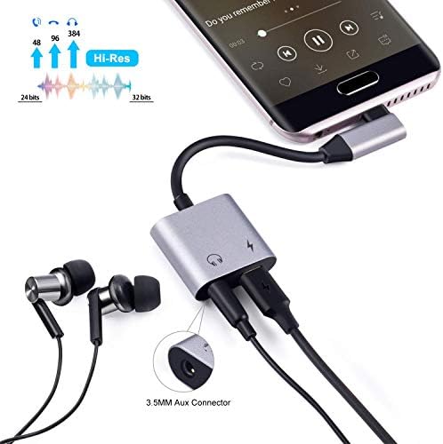 USB Type C to 3.5mm Audio & Charge Adapter – TINICR [2 in 1] 3.5mm Headphone Jack Dongle Aux Cable with PD 60W Charging [DAC Chip Built-in] for Google Pixel 3 XL, 2018 iPad Pro, Essential and More