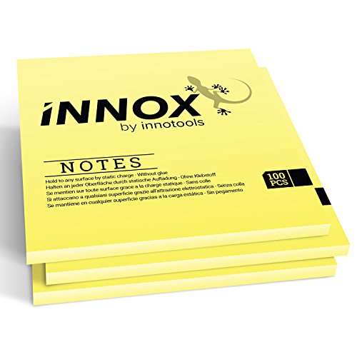 Electrostatic self-Adhesive Sticky Notes – Post it Everywhere: Stick to Any Surface Without Glue – Visualize Your Ideas, Move, Reorder – by innox Notes - Yellow, 10x10cm, 300 Sheets