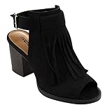 Soda FC43 Women's Fringe Buckle Strap Block Heel Cut Out Ankle Booties