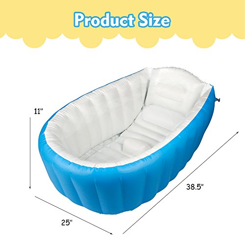 Baby Inflatable Bathtub, Large Capacity Mini Swimming Pool Non Slip Soft Comfortable Foldable and Portable Travel for New Born Baby Infant Kids Boys Girls (Blue)