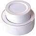 102 Pieces Rose Gold Plastic Plates, White Party Plates, Premium Disposable Wedding Plates Includes: 51 Dinner Plates 10.25 Inch and 51 Salad/Dessert Plates 7.5 Inch