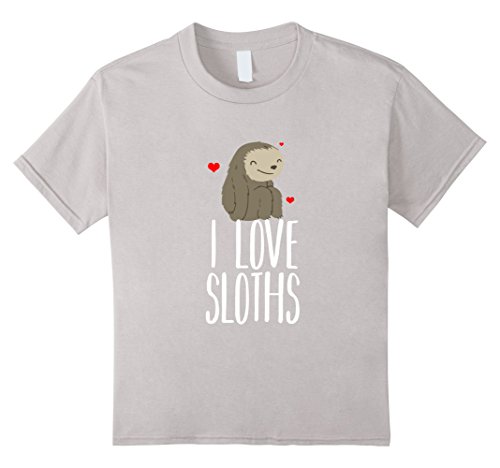 Kids I Love Sloths Red Hearts T-Shirts 8 Silver
