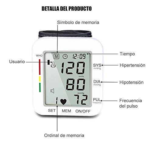 DQST Monitor de Presión Arterial de Muñeca, Baumanómetro Digital Preciso con Pantalla LCD Grande, Función Inteligente de Detectar Presión Transmisión, 2x99 Datos de Memoria (Sin Voz)