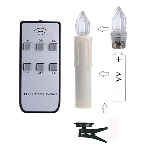TBW Battery Powered Remote Control LED Christmas Tree Taper Candles with Remote and Removable Clips for Weddings, Vigil and Menorah (4'', Ivory),Pack of 10