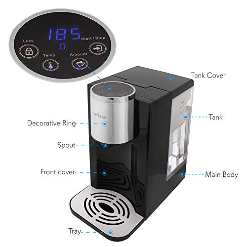 Electric Auto Hot Water Dispenser - Instant Fast Heating Coil Water Boiler More Simple Then Water Kettles Pots Clear Water Tank Measuring Fill Water Up To 2.3 quart NutriChef PKHTWTR46