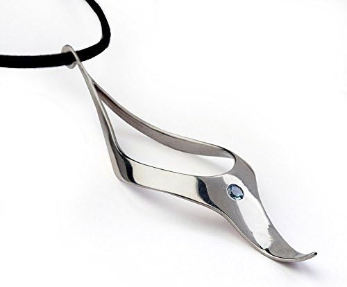 Sterling Silver Natural Swiss Blue Topaz Gemstone, Large Anubis Egyptian Pendant Necklace