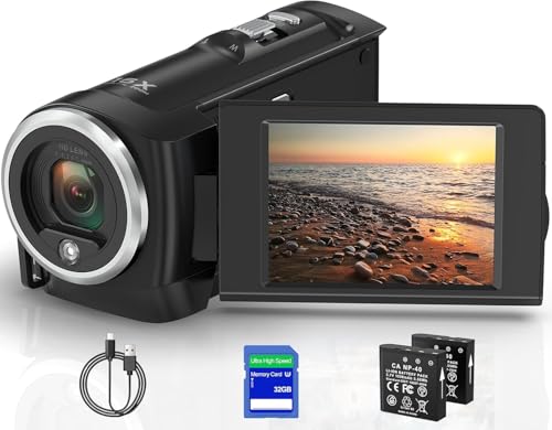 LOENTIR Video Camera QHD 2.7K 50MP Camcorder 16X Digital Video Camera for YouTube, 2.8'' 270 Degree Rotation Screen Video Recorder Vlogging Camera with 32GB Card and Two Batteries