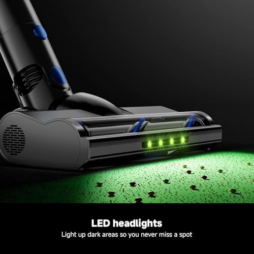 Honki Cordless Vacuum Cleaner for Home, Powerful Stick Vacuum with Rechargeable Battery, Green Light Anti-Tangle Brush, 6-in-1 Lightweight Handheld Vacuum for Pet Hair, Hard Floor, Carpet, Blue
