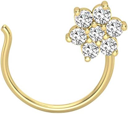 Krivox Round Cubic Zirconia 18K Gold Plated 925 Sterling Silver Seven Stone Nose Piercing Pin Stud