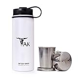 Mountaintop Vacuum Insulated Stainless Steel Water Bottle - Keep Cold 24 Hrs , Hot 6 Hrs + Stainless Steel Collapsible Cup ( White , 19oz )