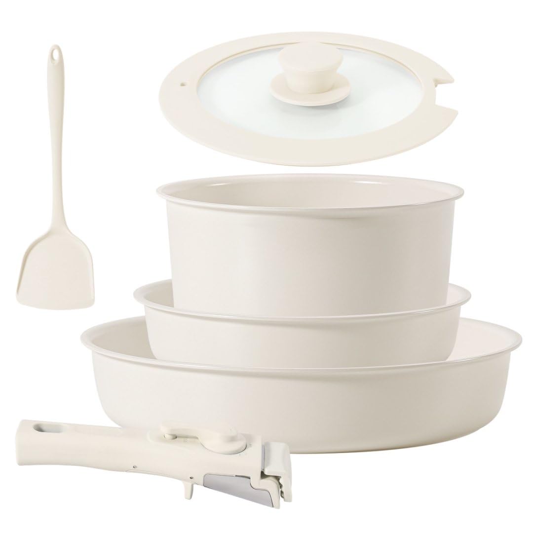 Photo 1 of Pots and Pans Sets Non Stick?6PCS Ceramic Cookware Sets Nonstick Detachable Handle?Induction hob Pans(beige)