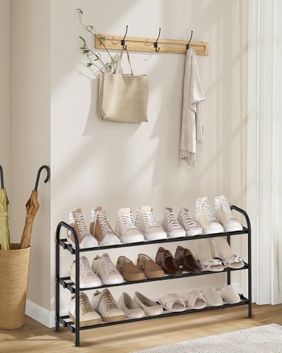 Anhow 3 Tier Shoe Rack, Space-Saving Expandable Metal Shoe Rack Open for 6-12 Pairs of Shoes for Entrance, Living Room, Hallway, Bedroom, Wardrobe (Black)