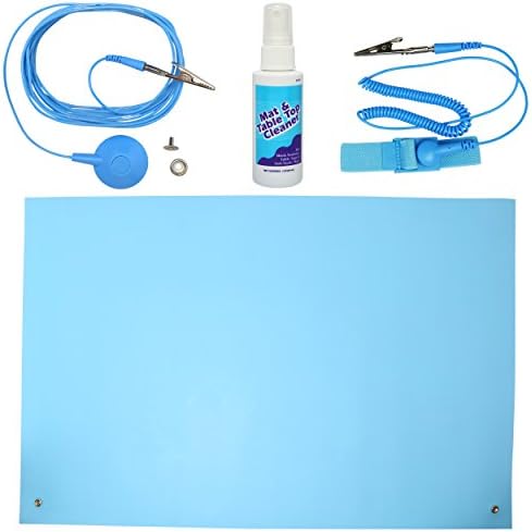 ESD High Temperature Mat Kit | 24" x 36" | Sky Blue | With (1) ESD Wrist Strap, (1) ESD Grounding Cord, (1) Bottle of Mat Cleaner