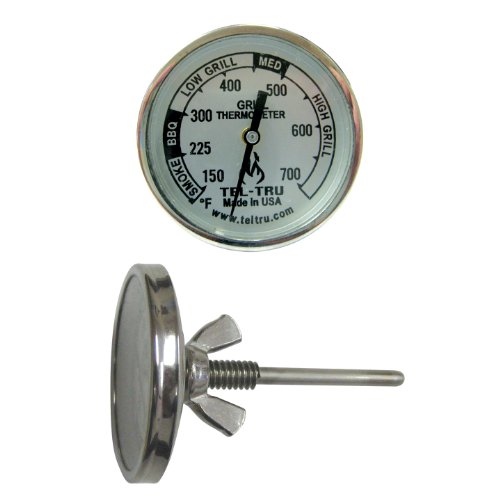 Tel-Tru BQ225 Barbecue Grill Thermometer, 2 Inch Dial, 2.13 Inch Stem, 150/700 Degrees F