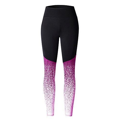 iYBUIA 2018 Women Gradient Color Sports Yoga Workout High Waist Running Pants Fitness Elastic Leggings (S, W-Hot Pink) - Thumbnail 4