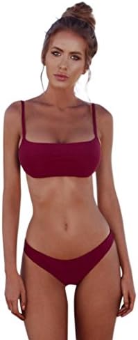 Bandeau Bandage Bikini Set, Women Push-Up Brazilian Swimwear Beachwear Swimsuit (S, Wine Red)