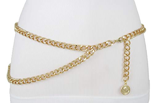 TFJ Women Fashion Belt Hip Waist Gold Metal Chain Links Coin Charm M L XL