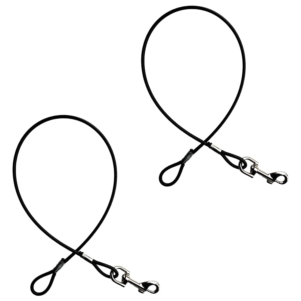 2 Pack of Anti-Bite Metal Cable Dog Chain Extenders, Anti Chewing Dog Leash Extension Metal Cable Leads，Heavy Duty Anti-Tangle Leash for Any Leash, Collar & Harness, Black