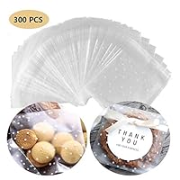 300 Pcs White Polka Dot Self Adhesive Bag Cellophane Treat Bags Self-adhesive Sealing Treat Bags Treat Bags OPP Plastic Bag for Bakery, Candy, Soap, Cookie (4"x4")