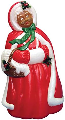 Mrs Santa Claus African American Christmas Light-up Blow Mold Plastic Lighted 40" Figurine in Red Costume Yard Lawn Night Display Holiday Vintage Decoration Festive Gift Accent Decor
