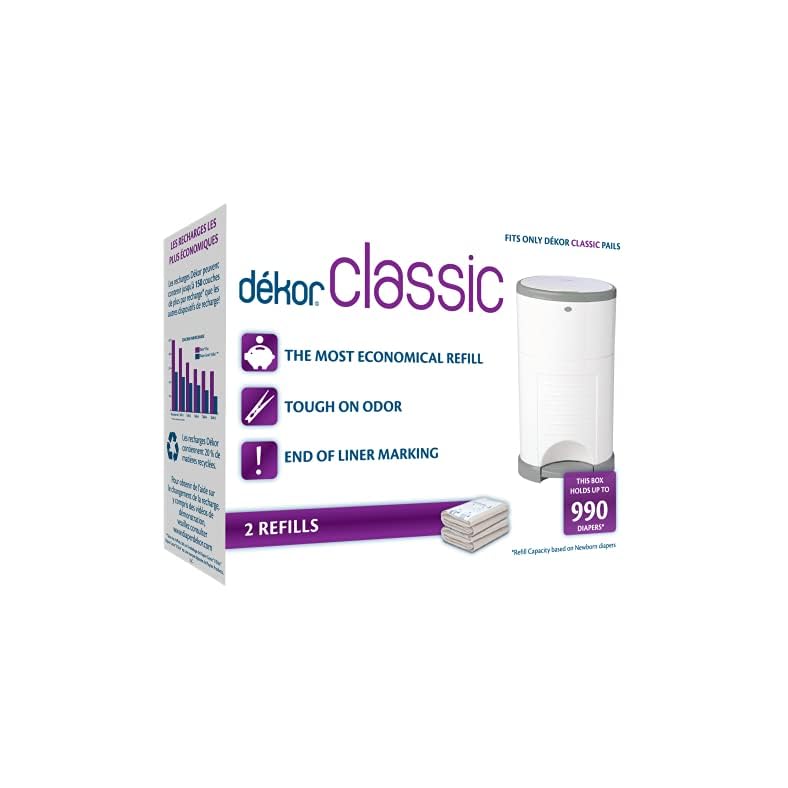 Dekor Classic Diaper Pail Refills | 2 Count | Most Economical Refill System | Quick & Easy to Replace | No Preset Bag…