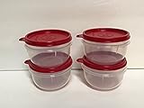 Ideal Bowls Set of 4 Made By Tupperware Clear with Red Seals