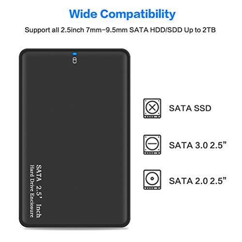 LEDMOMO Portable Tool-Free 2.5 inch External Hard Drive Enclosure USB 3.0 Micro B for 7-9.5mm SATA HDD/SSD up to 2 TB