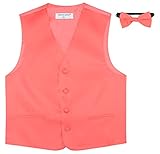 BOY'S Dress Vest & BOW TIE Solid CORAL PINK Color Bow Tie Set
