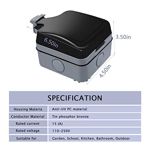 Outdoor Outlet,Wall Electrical Sockets,IP66 Waterproof Double Outlet with Cover, Weatherproof Socket for Kitchen,Bathroom,Garden,Swimming Pool,Outdoor/Indoor
