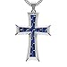 Coolman Cross Pendant Necklace Stainless Steel Blue Carbon Fiber Christian Cross with 23.6 Inches Chain