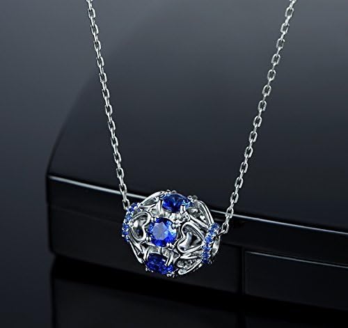 Solid 18k white gold Pendant,solitaire Diamond pendant for necklace,2.3ct Round Natural Blue Sapphire,Pave set