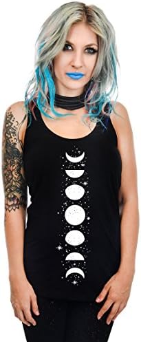 Rat Baby Women's Phases of The Moon &amp; Stars Racerback Tank Top Black X-Large