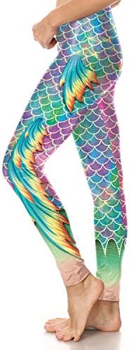 Popuid Holographic Mermaid Leggings High Waist Fish Scale Yoga Pants for Women