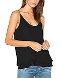 Dohia Women's Summer Chiffon Layered Cami Tank Tops Loose Fit Casual Blouses C2714 (M, Black)