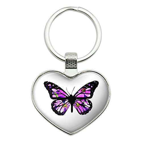 Butterfly with Flowers Heart Love Metal Keychain Key Chain Ring