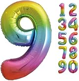 Unique 9-Shaped Rainbow Foil Balloon 86cm Party Decor view 4