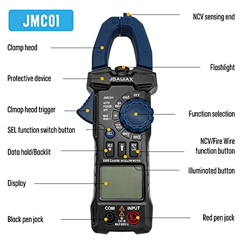JOAUIAX Digital Clamp Meter,6000 Counts Auto Range TRMS Multimeter