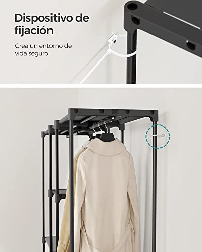 SONGMICS RYG037B02 Wardrobe, Clothes Rack, Wardrobe with Bars, Dressing Room, Fabric Shelves, Metal Frame, 182 x 43 x 182 cm, Black Ink RYG037B02