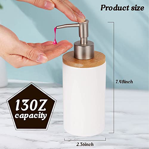 Qivine 2 Piezas Dispensador de Jabón de Manos de Cerámica, 400 ML Botellas de Bomba de Recargable, Dispensadores de Botellas de Jabón para Cocinas, Baños, Oficinas (Blanco)