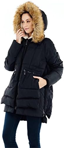 Valuker Women's Down Coat With Fur Hood 90D Parka Puffer Jacket Black-US(M)