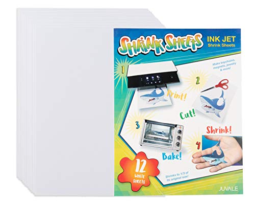 Shrink Films - 12-Pack Printable White Shrink Art Papers for Kids, Plain Shrink Sheets, Creative Art & Craft Supply, DIY Drawing Project for Classroom, Teachers, Students, White, 8.5 x 11 Inches