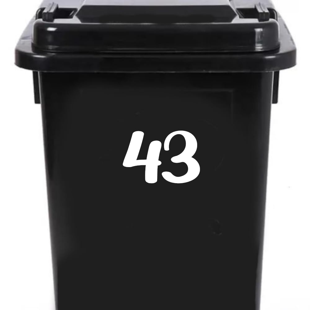 Pack of 4 House Number Wheelie Bin Stickers - Waterproof Decals - Easy-to-Apply - Recycling Boxes - Party Decorations (43) โ image 1