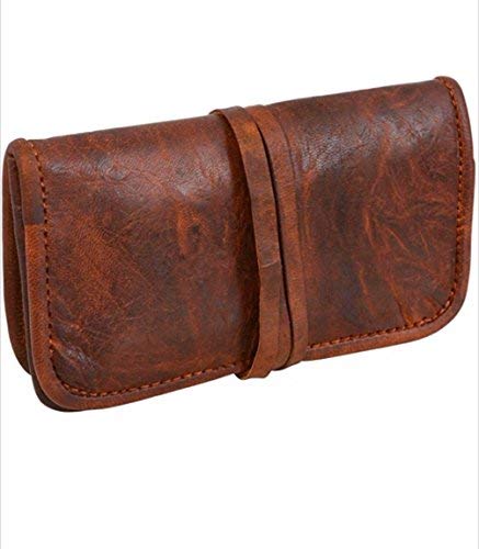 Photo 1 of Vintage Stuff Genuine Leather Stationery Make-Up Wrap Case Pouch Tobacco Battery Headphone Holder Vintage Unisex Brown