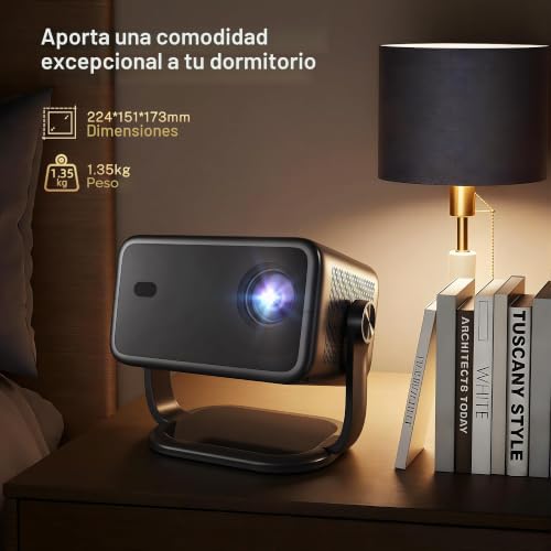 1080P Native 800 ANSI Smart Projector, Android 14, Supports 4K/8K, Air Mouse Remote Control, AI Auto Focus and Correction, WiFi 6 and BT 5.4, Hi-Res Audio, Netflix Compatible | Control Remoto Air Mouse, Enfoque y Corrección Automáticos por IA, WiFi 6 y BT 5.4, Audio Hi-Res, Compatible con Netflix