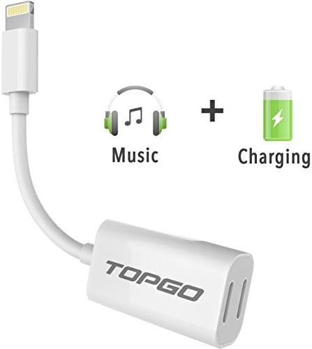 iPhone 7 Splitter &amp; Lightning Splitter iPhone 7 Adapter Dual Lightning Adapter Headphone Jack Audio and Charge Cable Adapter for iPhone 7 / 7 Plus (Support iOS 10.3 and later)TOPGO - White