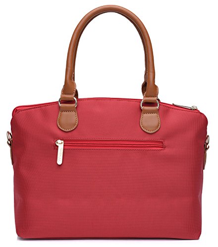 NNEE Water Resistance Nylon Top Handle Satchel Handbag with Multiple Pocket Design - Red