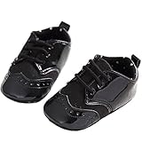 Baby Lace Up Brogue Shoes Medallion Wingtip Patent Leather Crib Dress Shoe Moccasins Black Size M